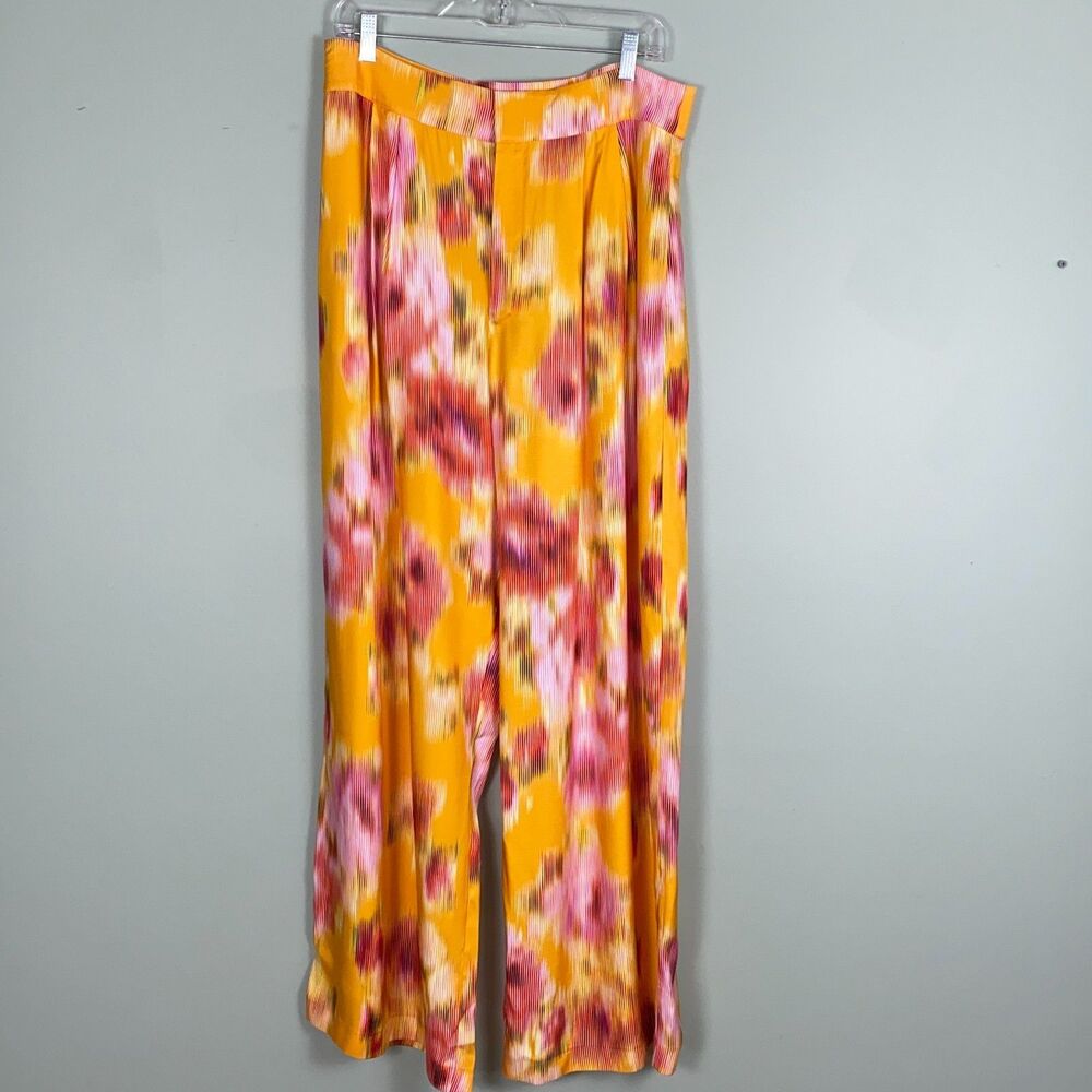 Ted Baker Wide Leg Pants Hitako Floral Womens 5 US 12 Orange Viscose Flowy